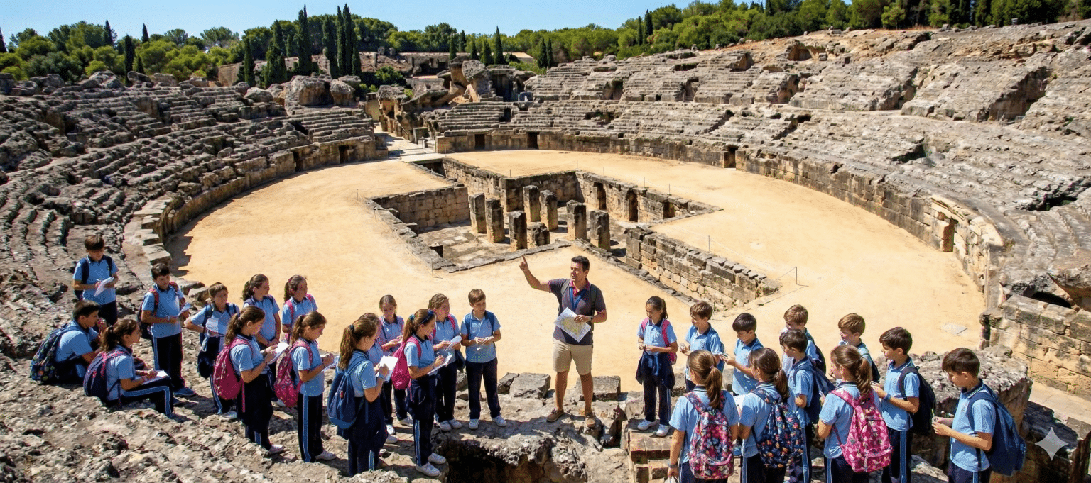 Anfiteatro romano de Itálica en Sevilla durante una visita guiada